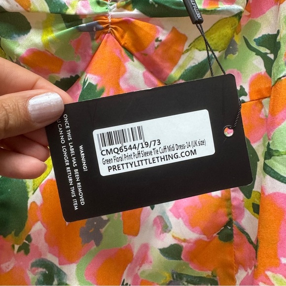 Pretty Little Thing Orange and Green Long Sleeve Floral Midi Dress Tik Tok - Picture 12 of 16